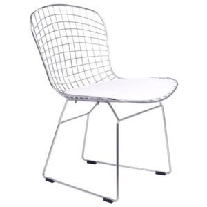 Jídelní židle s čalouněným sedákem v bílé barvě s kovovou konstrukcí KN1004