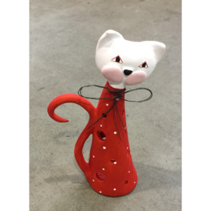 Keramika Andreas® Kočka na svíčku střední červená