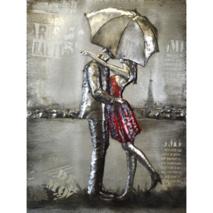 Kovový obraz - Zamilovaní v dešti 2, 75x100 cm