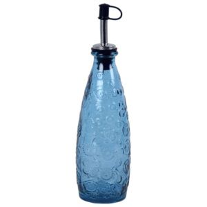 Modrá skleněná láhev s nálevkou Ego Dekor Flora