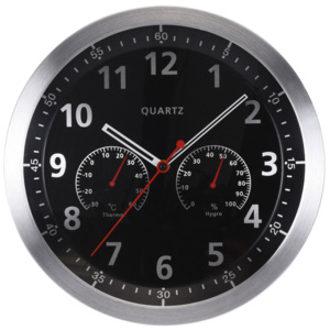 Nástěnné hodiny s teploměrem a vlhkoměrem, hlinik, Ø 35 cm