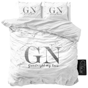 Bavlněné povlečení na dvoulůžko se stříbrným nápisem Sleeptime Good Night, 240 x 220 cm