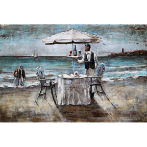 Kovový obraz - Snídaně na plaži, 120x80 cm