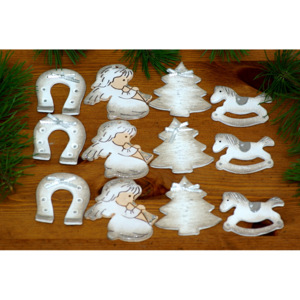 Keramika Andreas® Vánoční ozdoby, bílostříbrné - sada 12 ks