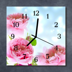 Nástěnné hodiny obrazové na skle - Růže růžová