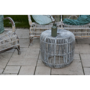 Zahradní stolek / taburetka CANNES - přírodní ratan Praná bílá Ø 35 cm (průměr) x 45 cm (výška)