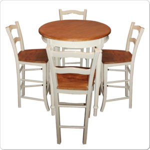 Barový set dřevěný barový stolek provensálský styl masiv MVP27, 4 zidle provance