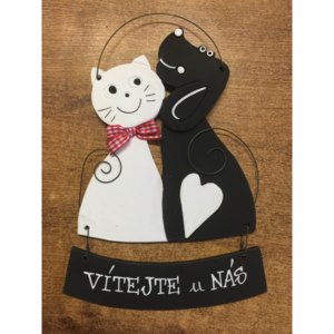 Keramika Andreas® Kočka a pes v páru Vyberte nápis: Domácí štěstí