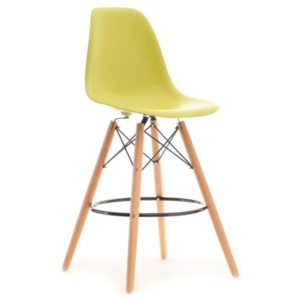 Barová židle MOBI Zelená - dřevěná podnož