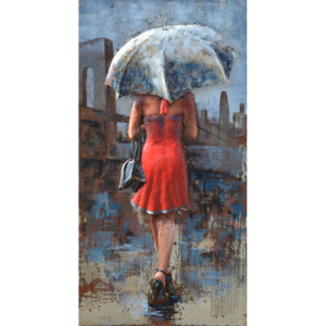 Kovový obraz - Červená Dáma v dešti II., 120x60 cm