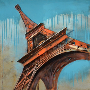 Falc Kovový obraz - Oranžová Eiffelovka, 80x80 cm