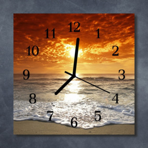 Nástěnné hodiny obrazové na skle - Moře a západ slunce