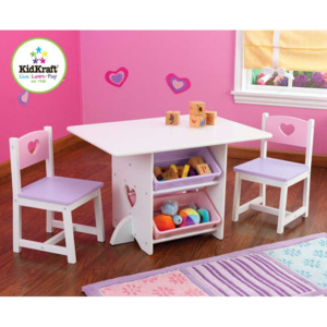 Kidkraft KidKraft dětský stůl Heart se dvěma židličkami a boxy