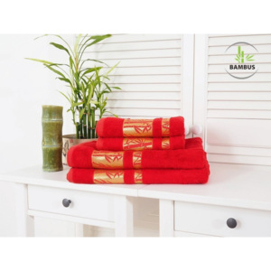 Čtyřdílný set dvou osušek a dvou ručníků Bamboo Deluxe červená
