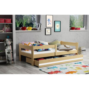 Moderní dětská postel s úložným prostorem a matrací v dekoru borovice 80x160 cm F1378