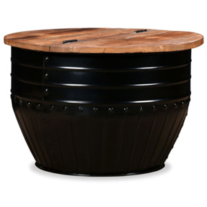 Konferenční stolek, masivní recyklované dřevo, černý, tvar sudu
