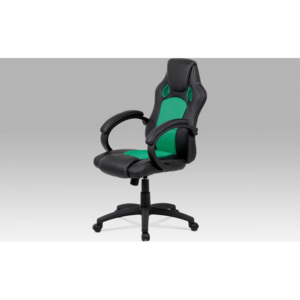 Kancelářská židle, houpací mech., černá koženka / zelená MESH, plast. Kříž
