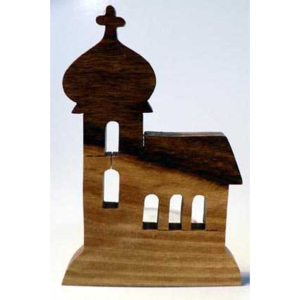 Makovský Dřevěné dekorace - Dřevěný svícen - kostelík ovocné dřevo
