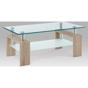 Konferenční stolek 110x60x45 cm, dub SONOMA / čiré sklo 8 mm
