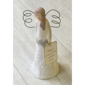 Keramika Andreas® Anděl štíhlý malý - bílý s vyrytými kvítky Vyberte nápis: Ochránce rodinného štěstí