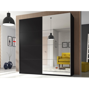 Černá šatní skříň s posuvnými dveřmi a zrcadly na boku BETA