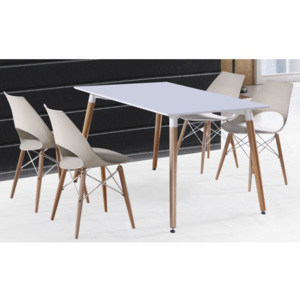 Jednoduchý jídelní stůl v bílé barvě s dřevěnýma nohama typu buk TK168 II.jakost