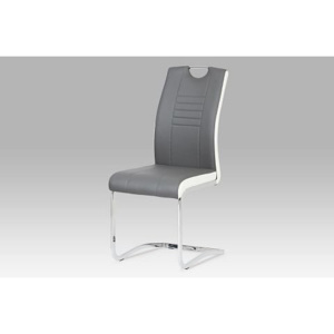 Jídelní židle chrom/koženka šedá s bílými boky