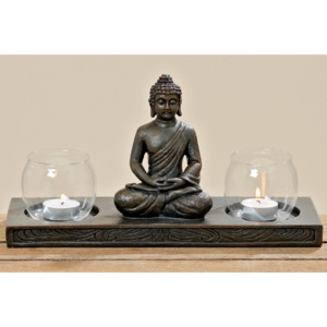 Sada dvou svícnů se sedícím Buddhou