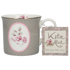 Katie Alice - hrnek Grey Oval 250 ml (Porcelánový hrnek Grey Oval na kávu nebo čaj se zlatou linkou. Tímto hrnkem z kolekce Ditsy Floral potěšíte své 