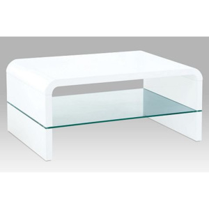 Konferenční stolek, vysoký lesk bílý/čiré sklo 8 mm