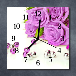 Nástěnné hodiny obrazové na skle - Růže fialová