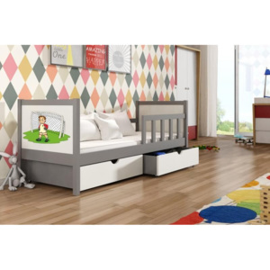 Dětská postel PONOKIO 1 - šedá/bílá + brankář