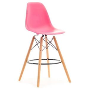 Barová židle MOBI Růžová - dřevěná podnož