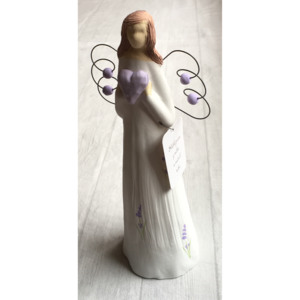 Keramika Andreas® Anděl štíhlý velký - levandulový Vyberte nápis: Když je smutno na duši, andílek tě potěší