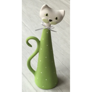 Keramika Andreas® Kočka velká - zelená s puntíky