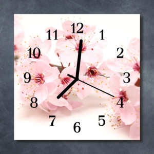 Nástěnné hodiny obrazové na skle - Třešňový květ