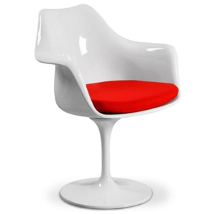 Designové křeslo Tulip, bílá / červený sedák | -20 % S3294 CULTY +