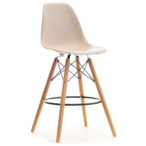 Barová židle MOBI Béžová - dřevěná podnož