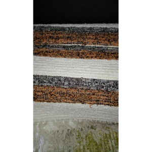 Ručně tkaný koberec 120x50 cm, bílý s černým a hnědým pruhem