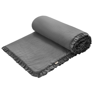 Lněný přehoz s kanýrem na postel tmavě šedý Rozměr: 120 x 60 cm