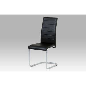 Jídelní židle, koženka černá/šedý lak, kruhová podnož