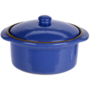 Keramický hrnec s poklicí, ohnivzdorné nádobí, tmavě modrá barva
