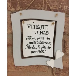 Keramika Andreas Votice Cedulka s rámečkem šedá Vyberte nápis: Nikdy neopouštěj domov bez polibku, objetí a krásných slov