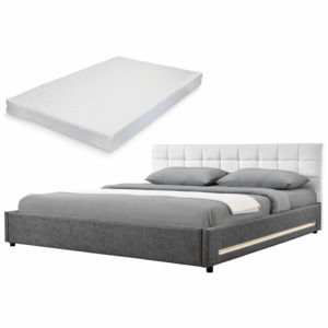 [my.bed] Elegantní manželská postel s LED podsvícením - matrace ze studené HR pěny - prošívaná - 180x200cm (Záhlaví: koženka bílá / Rám: alcantara kož