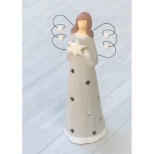 Keramika Andreas® Vánoční anděl štíhlý na svíčku šedý