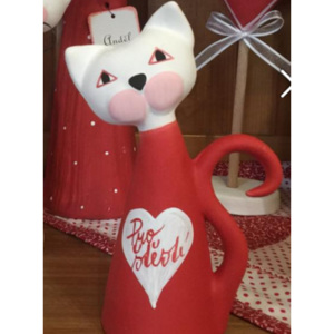 Keramika Andreas® Kočka malá - červená se srdíčkem Vyberte nápis: Pro štěstí