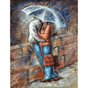 Kovový obraz - Zamilovaní v dešti 1, 100x75 cm