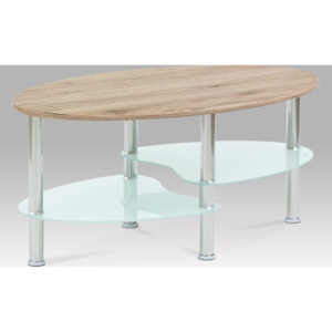 Konferenční stolek 90x55x42 cm, san remo / bílé sklo / leštěný nerez