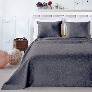 DecoKing Tmavě šedý přehoz na postel - Elodie 220x240cm + 2 polštáře