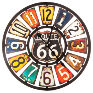 Dřevěné vintage hodiny na zeď Route 66